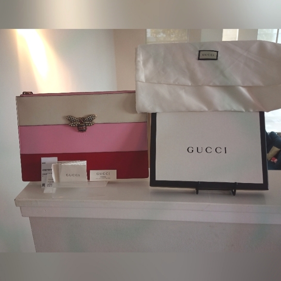 Gorgeous! Gucci Queen Margaret Large Leather Striped Bee Pouch (Full Inclusion) - Picture 1 of 4